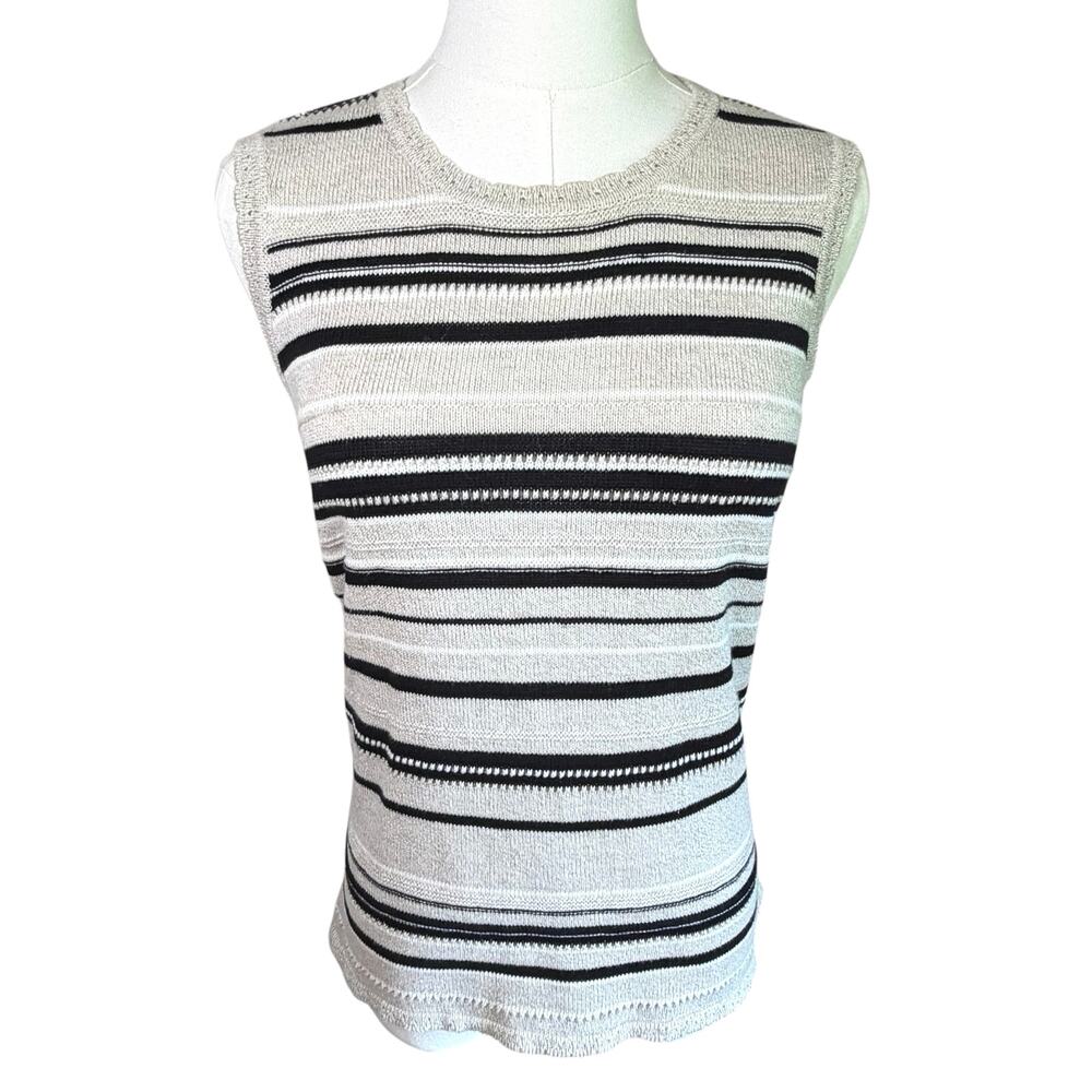 Talbots Striped Eyelet Sleeveless Knit Tank Top size Small